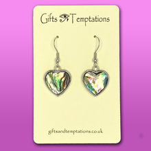 Load image into Gallery viewer, Abalone Paua Shell Heart Dangle Earrings