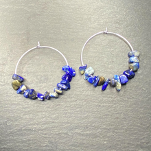 Load image into Gallery viewer, Large Hooped Earrings Natural Blue Lapis Lazuli