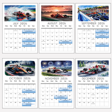 Load image into Gallery viewer, 2026 Calendar Formula Racing Motorsports Events Dates, Driver Birthdays, A4 Size