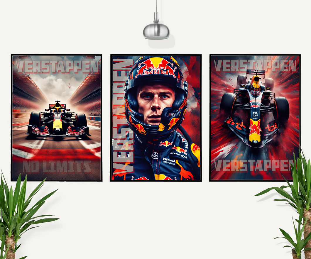 Set of 3 Prints Verstappen Red Bull F1 poster print, Formula 1 poster, Verstappen poster, Verstappen Print