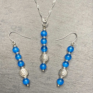 Blue Moonstone Dangle Style Swirl Drop Earrings Necklace