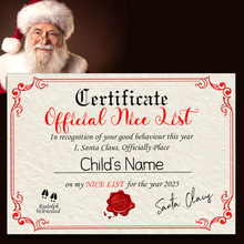 Load image into Gallery viewer, Personalised Christmas Nice List Certificate and Letters 2024