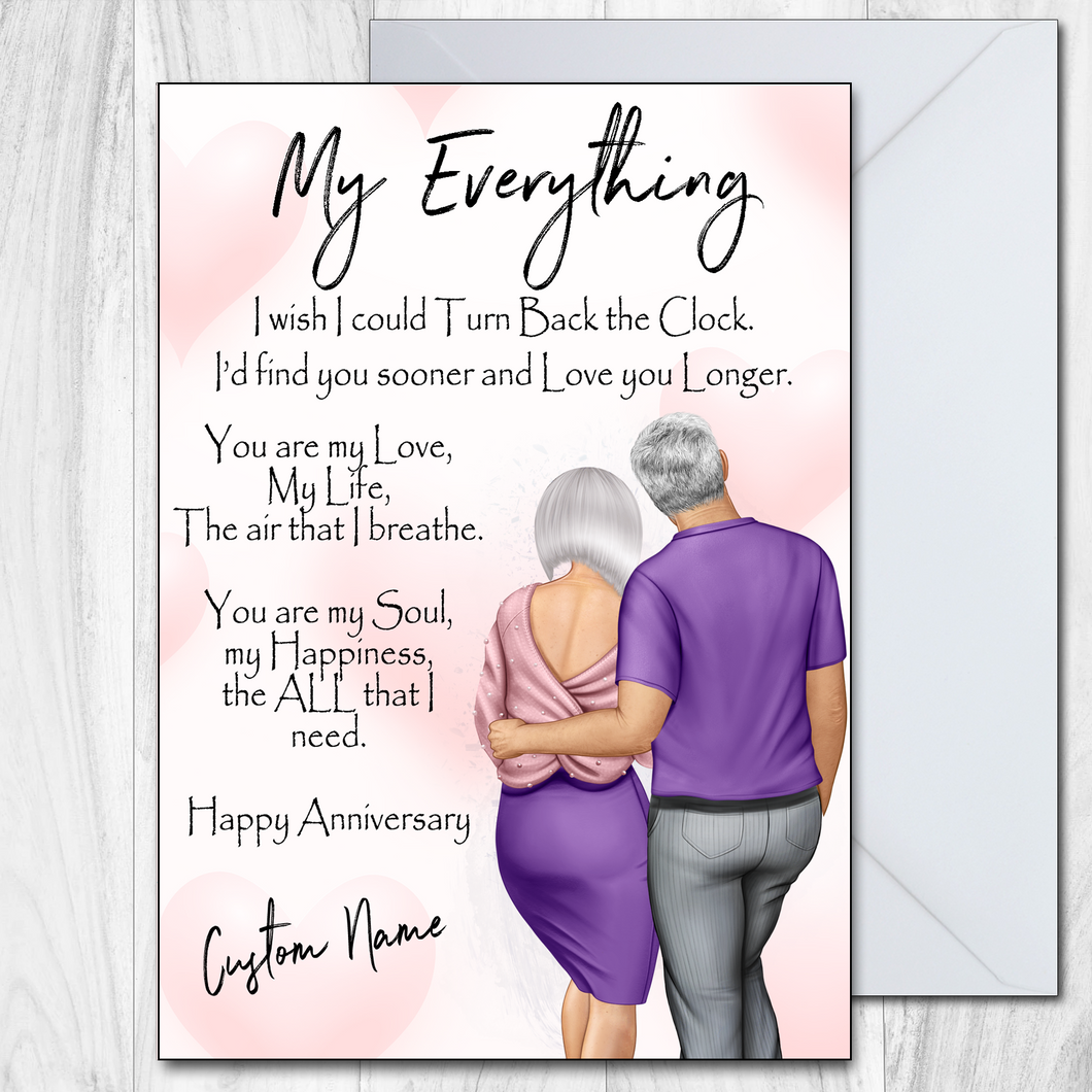 Anniversary Card Wife or Husband Personalised My Everything Mature Couple