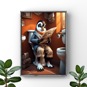 Penguin Lavatory Lounging: Whimsical Wall Art for a Unique Touch Wall Art