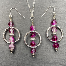 Load image into Gallery viewer, Violet Crackle Glass Earrings or Necklace Ideal GIft For Her, Birthdays and Weddings