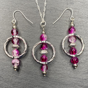 Violet Crackle Glass Earrings or Necklace Ideal GIft For Her, Birthdays and Weddings