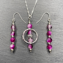 Load image into Gallery viewer, Violet Crackle Glass Earrings or Necklace Ideal GIft For Her, Birthdays and Weddings