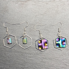 Load image into Gallery viewer, Hexangaonal Rainbow Silver Dangle Earrings