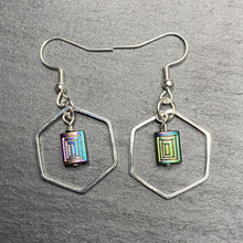 Load image into Gallery viewer, Hexangaonal Rainbow Silver Dangle Earrings