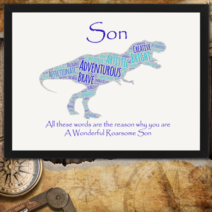 Son Birthday Gift Dinosaur Themed Print