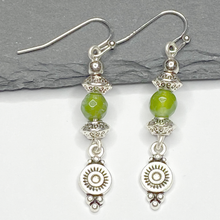 Load image into Gallery viewer, Boho Dangle Earrings, Bohemian Earrings, Antique Silver Earrings, Lawn Green Agate Earrings