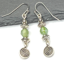 Load image into Gallery viewer, Boho Dangle Earrings, Bohemian Earrings, Antique Silver Earrings, Lawn Green Agate Earrings