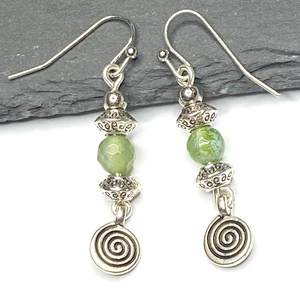 Boho Dangle Earrings, Bohemian Earrings, Antique Silver Earrings, Lawn Green Agate Earrings