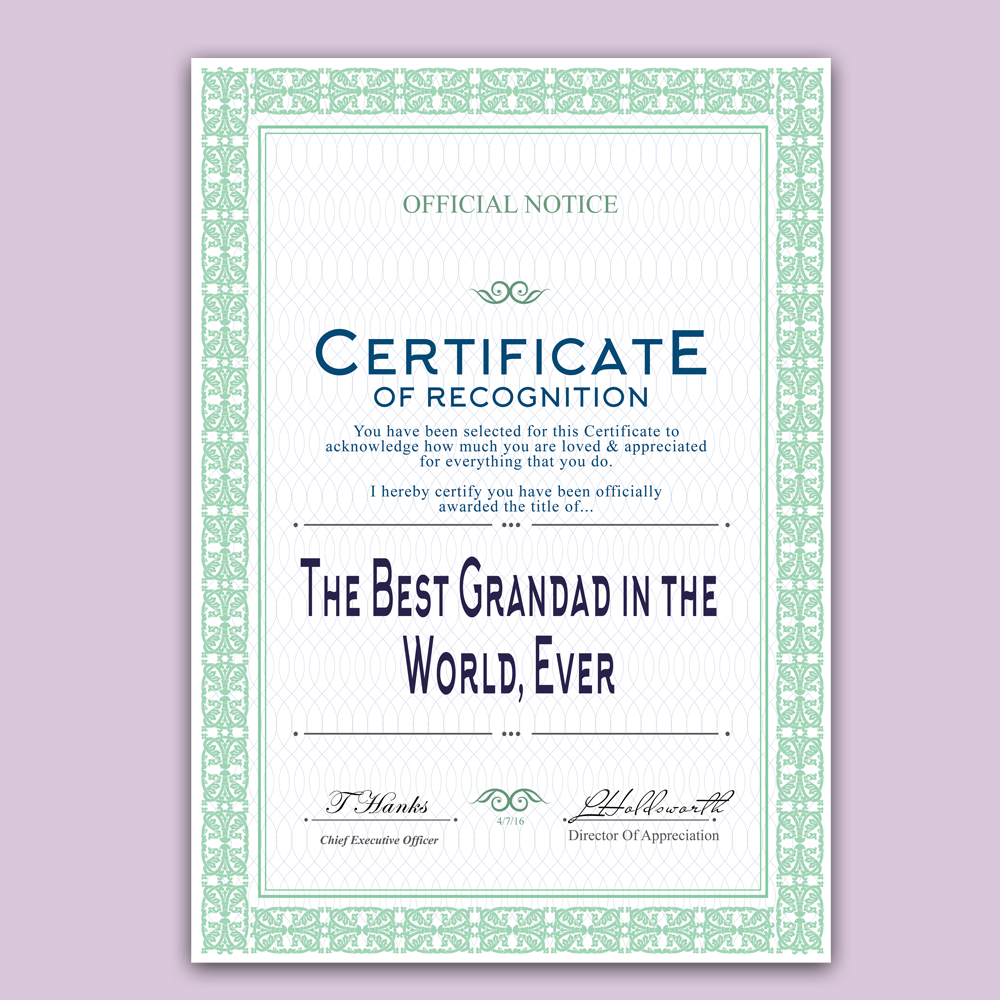 The Best In the World Certificate