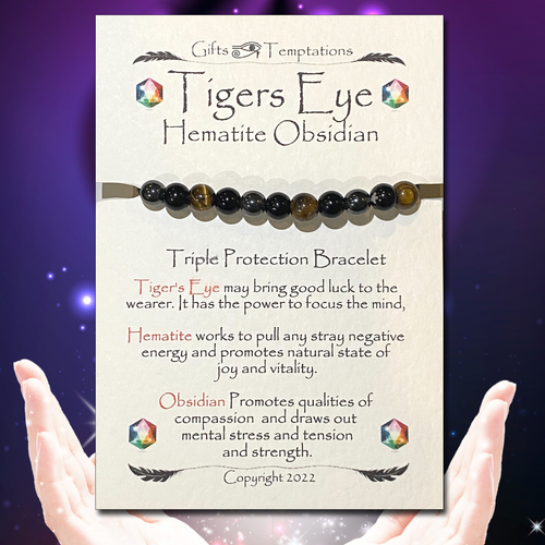 Tigers Eye, Hematite Obsidian Triple Protection Bracelet