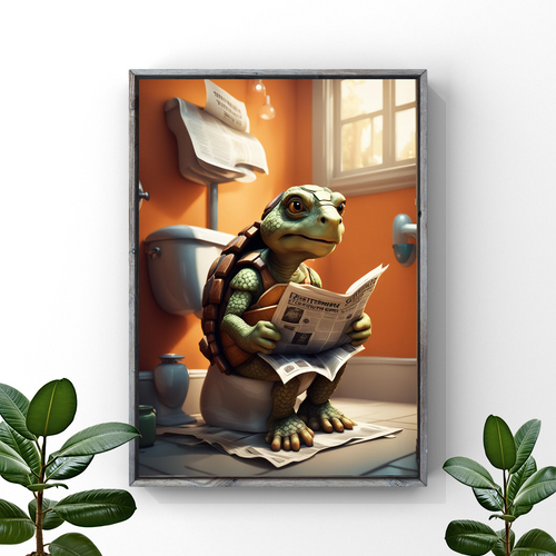 Turtle Lavatory Lounging: Whimsical Wall Art for a Unique Touch Wall Art