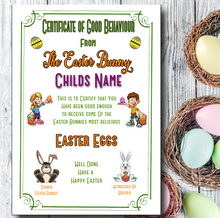 Load image into Gallery viewer, From the Easter Bunny Good Behaviour Personalised Certificate