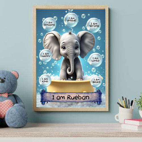 Positive Affirmation Personalised I Am Amazing Elephant Wall Art Prints