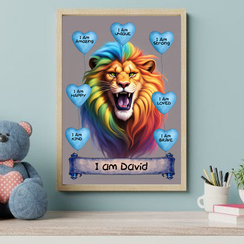 Positive Affirmation Personalised I Am Amazing Lion Prints
