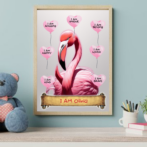 Positive Affirmation Personalised I Am Amazing Pink Flamingo Prints