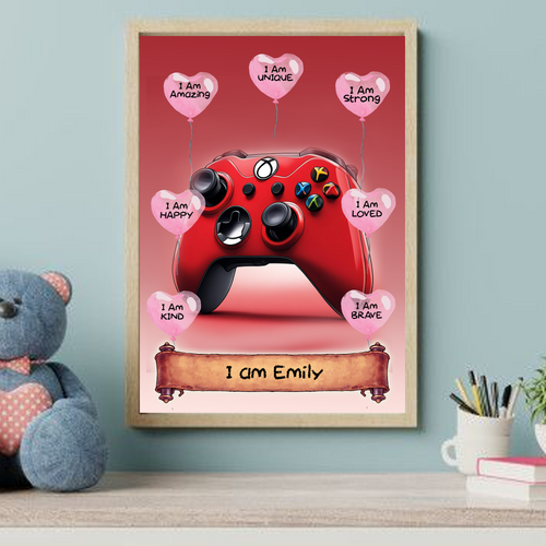Positive Affirmation Personalised I Am Amazing Red Gamer Prints